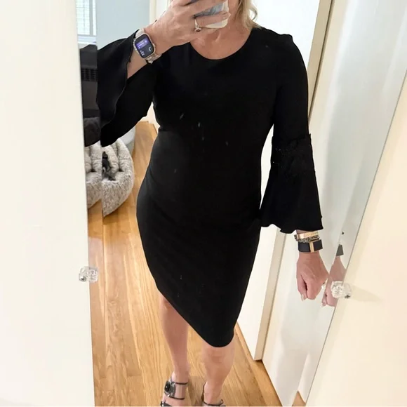 Tommy Hilfiger Black Sheath Dress with Lace Bell Sleeves - Picture 2 of 11